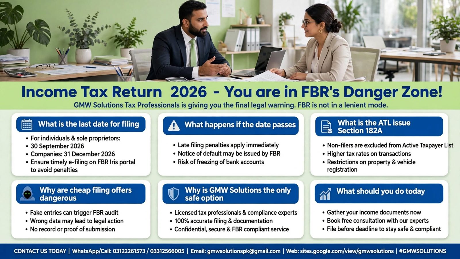 Income Tax Return Filing 2026 Last Date Pakistan - Become ATL Active in 24 Hours | FBR Fee 5000 | GMW Solutions Karachi